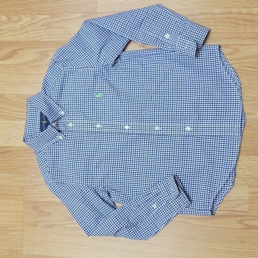 Ralph Lauren boys long sleeve button down shirt Gingham Cotton Poplin Sh…